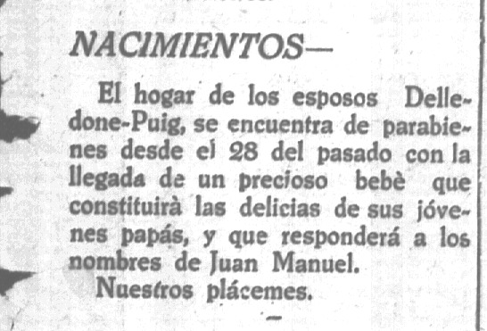 Aviso del nacimiento de Manuel en el periódico villeguense